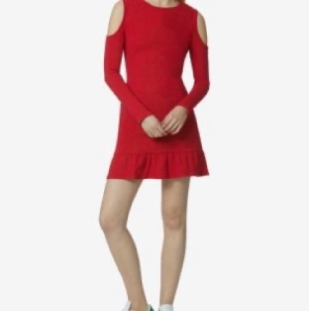 Avec Les Filles red ruffle hem dress